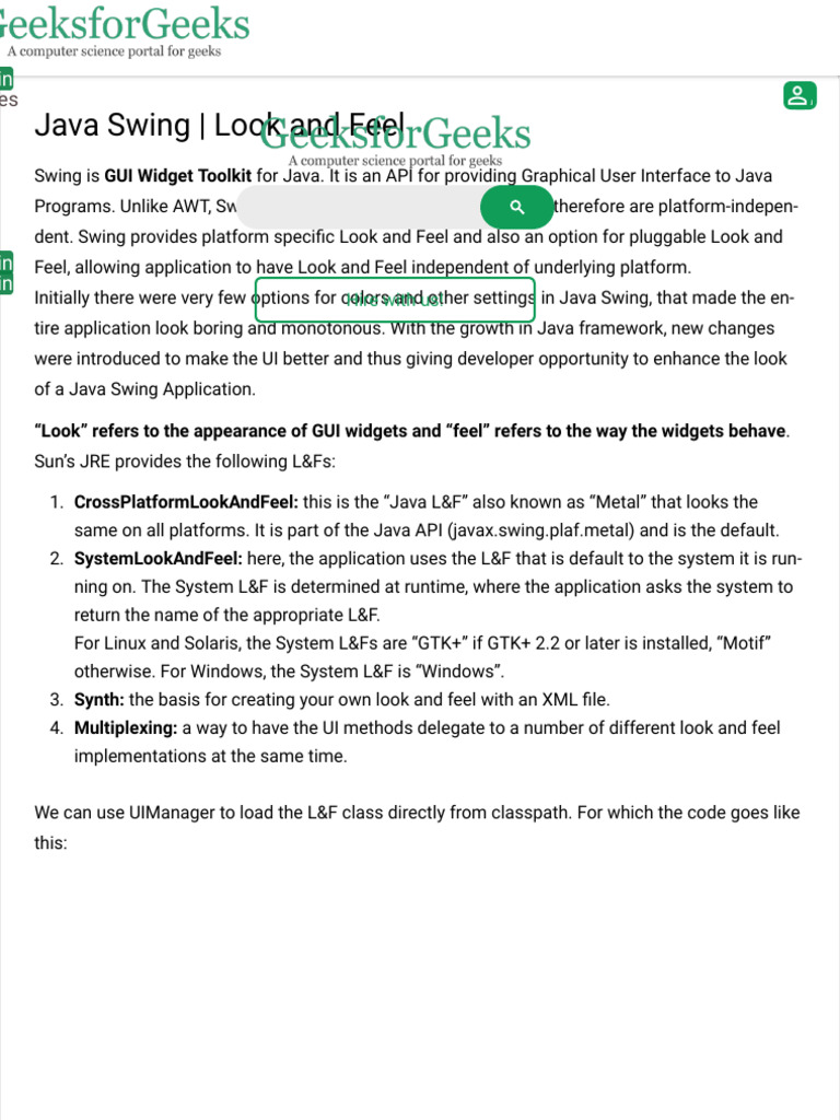 Java Swing Look and Feel - GeeksforGeeks | PDF | System Software ...