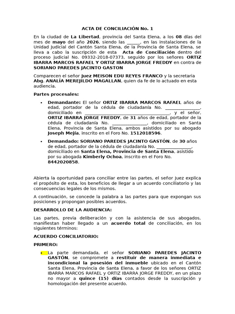 Acta de Conciliacion Llena | PDF | Justicia | Crimen y violencia