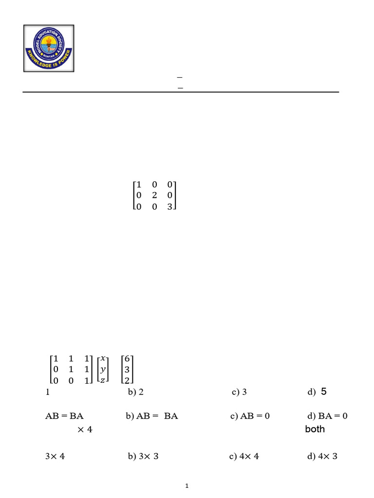 XII Maths | PDF | Matrix (Mathematics) | Determinant