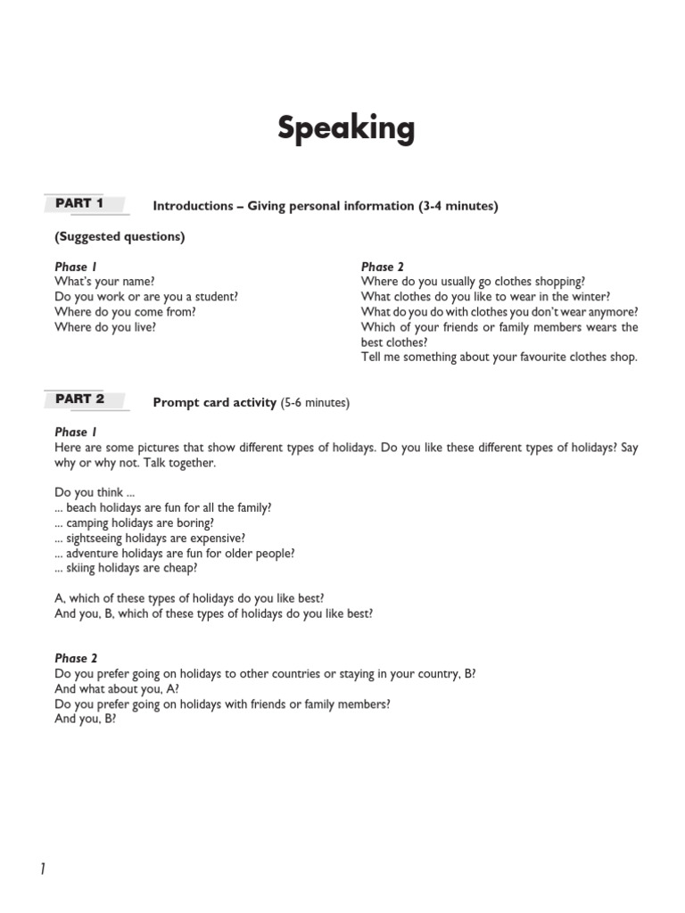 A2 Key Speaking Test 1 | PDF