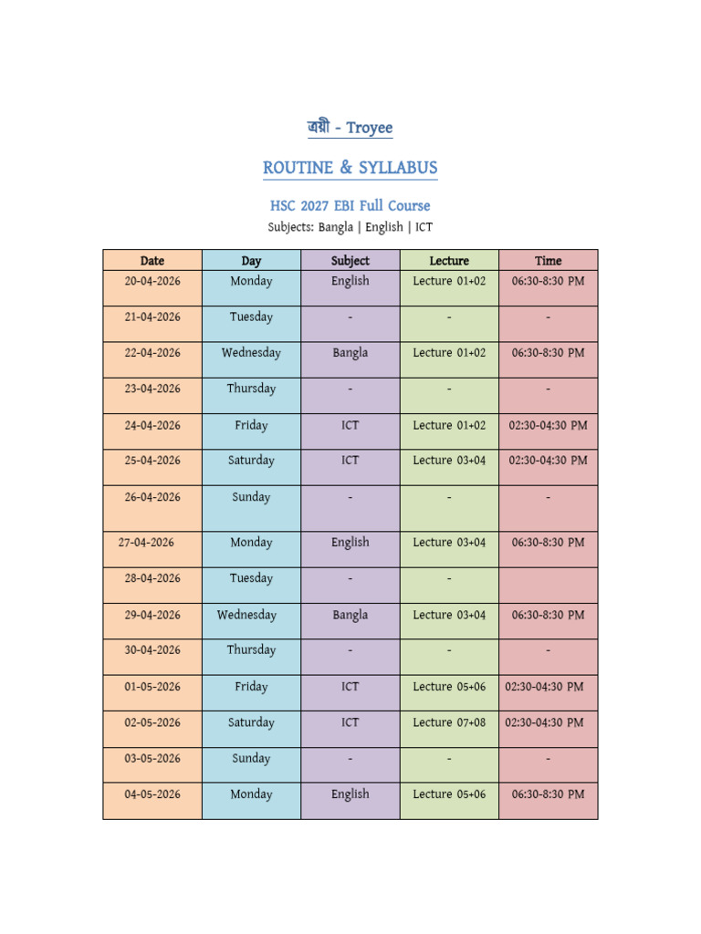 Routine - HSC 2027 EBI Full Course | PDF | English Language | Grammar