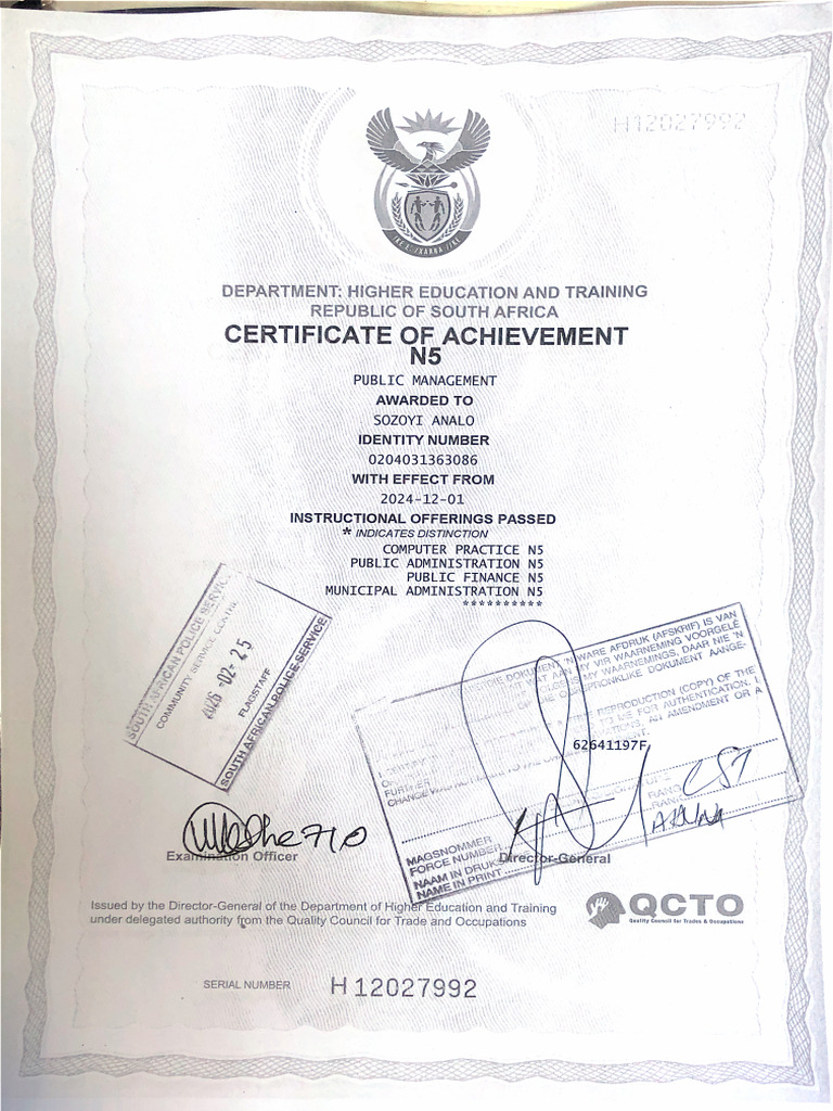 n5 Certificate | PDF
