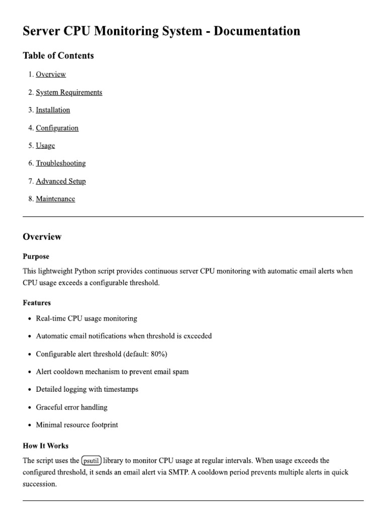 CPU Monitor Documentation | PDF