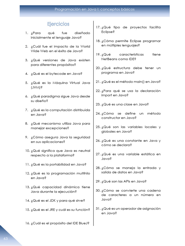 Programación en Java I conceptos básicos. Ejercicios | PDF | Java ...