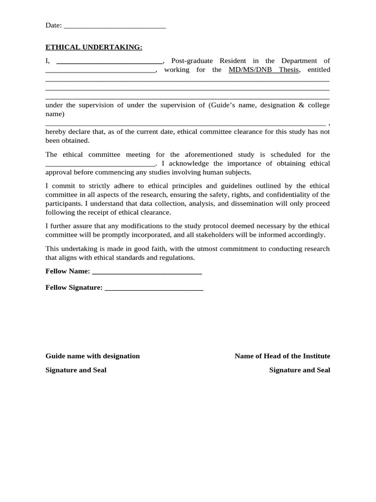 Ethical Undertaking Format | PDF