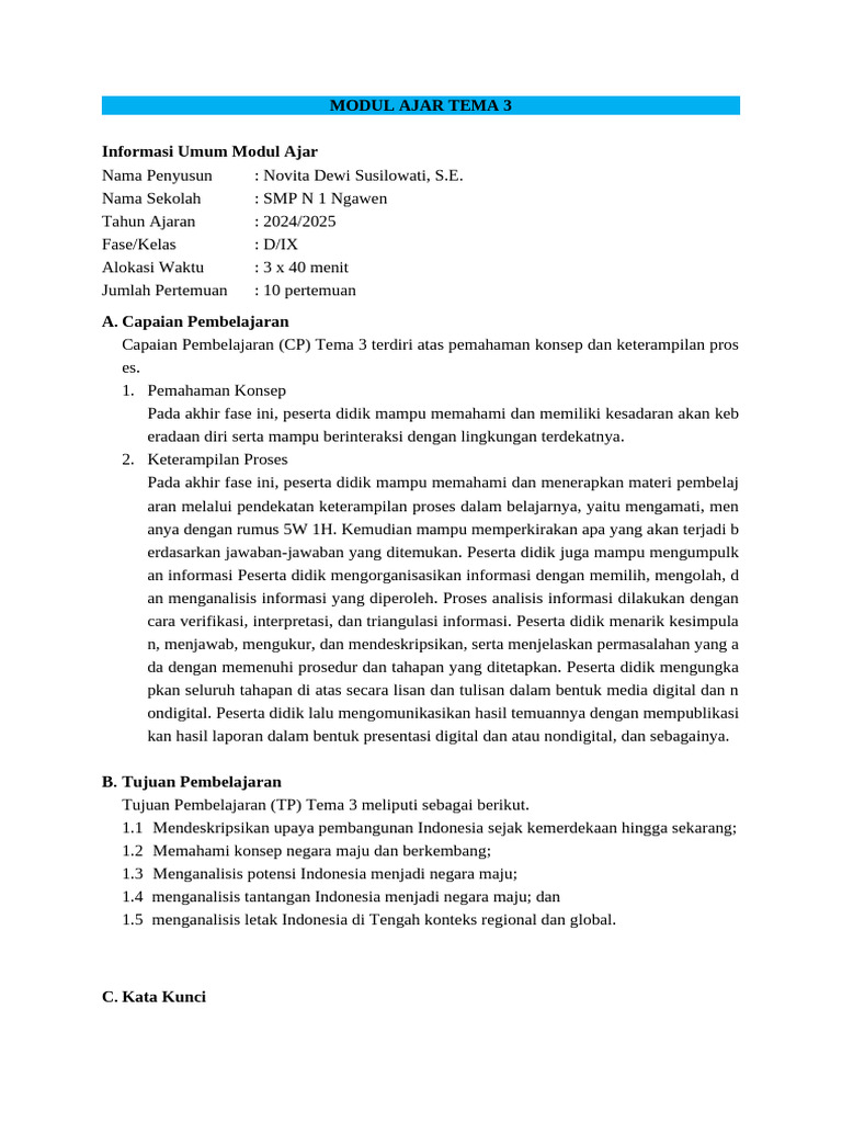 7.3 Modul Ajar Tema 3 | PDF