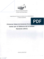 Primeras Ideas de Acciones Económicas A Tomar Por El Gobierno de La Unidad Nacional 2013