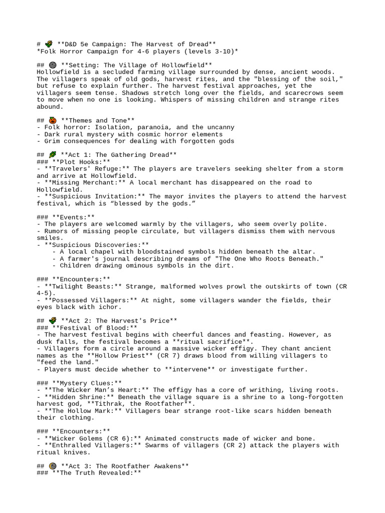 Harvest of Dread Campaign | PDF