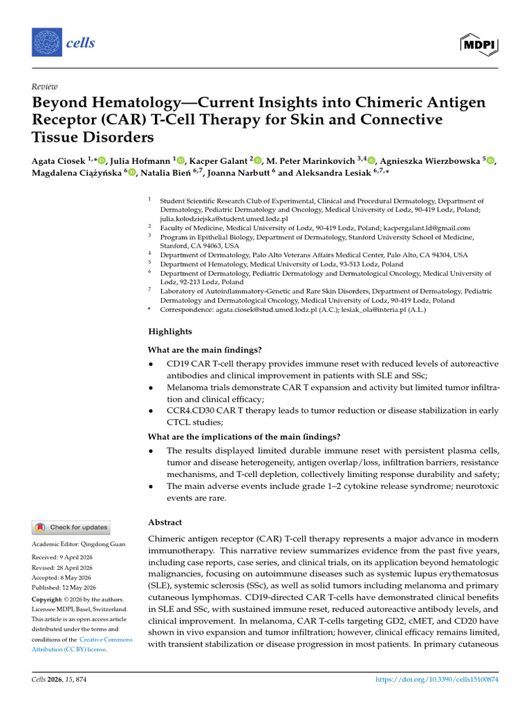 cells-15-00874 | PDF | T Cell | Immunotherapy