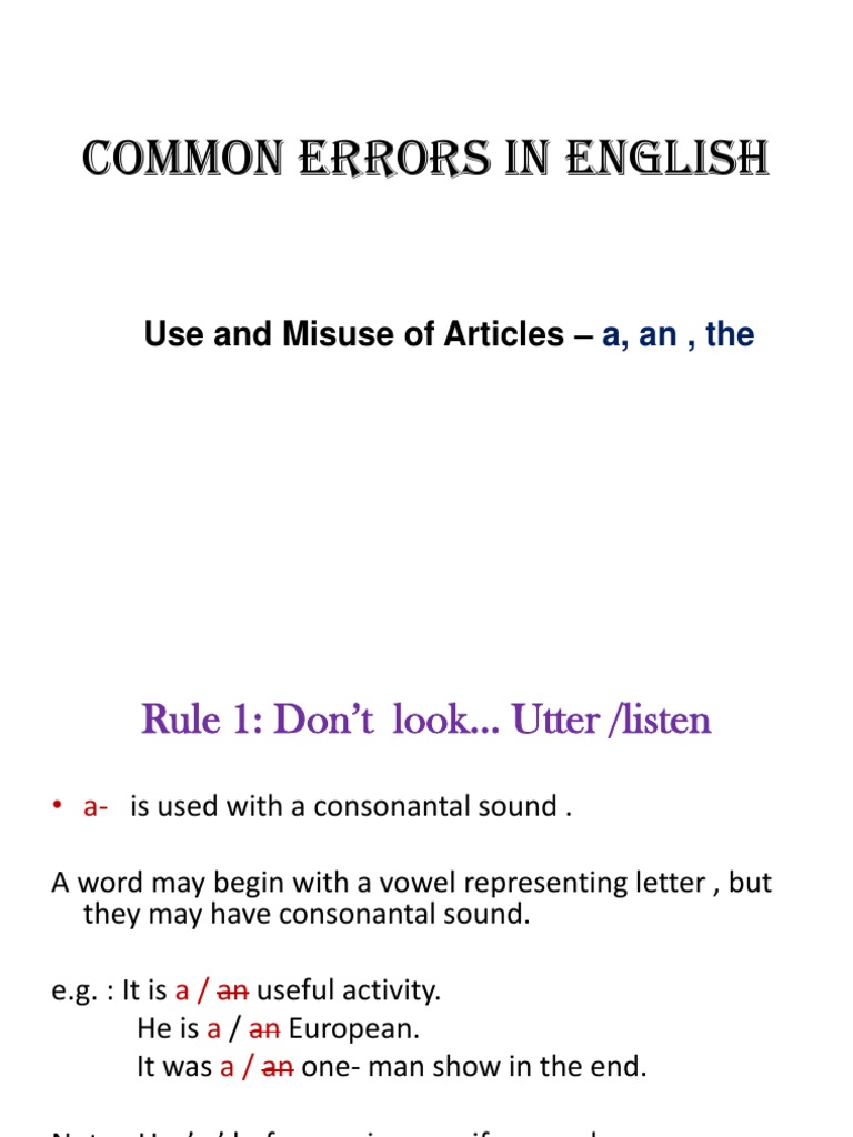 Common Errors in Article Usage | PDF | English Language | Languages