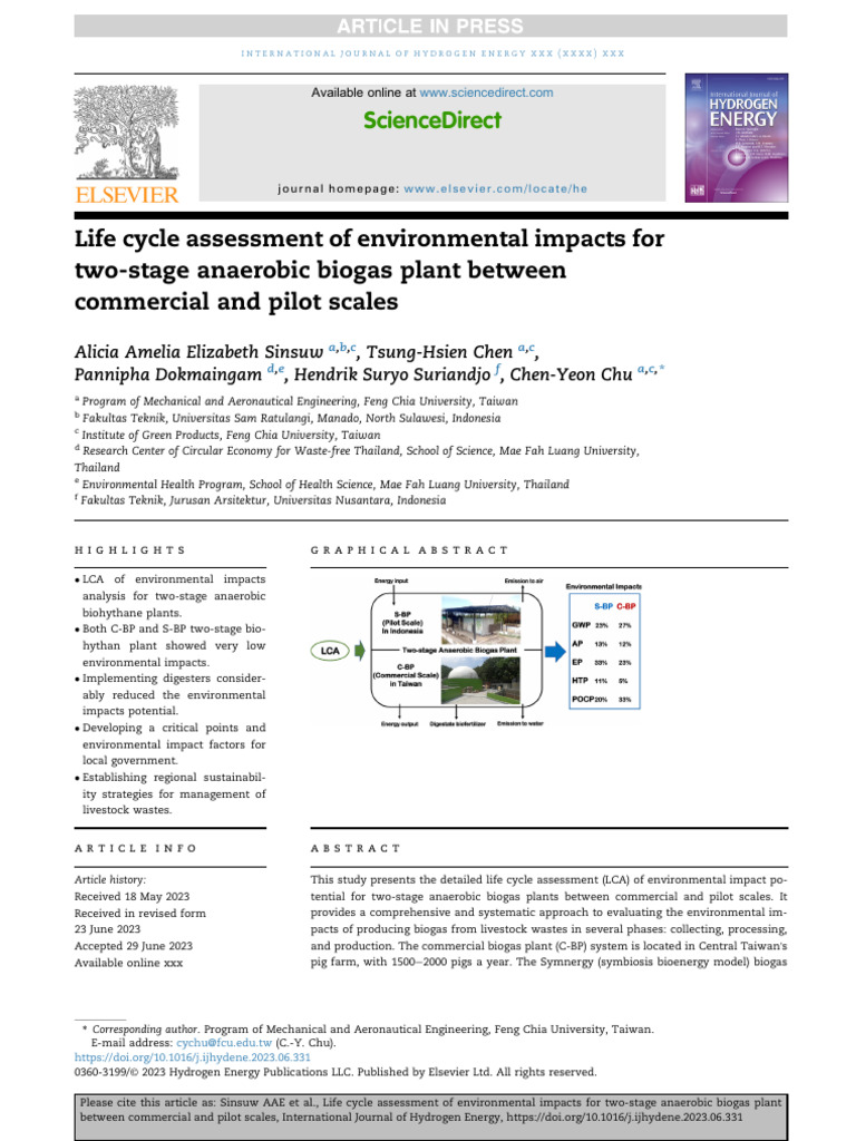 Life Cycle Assessment of Environmental Impacts for Two-stage Anaerobic ...