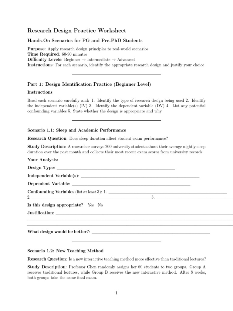 Research Design Worksheet | PDF | Analysis Of Variance | Student's T Test