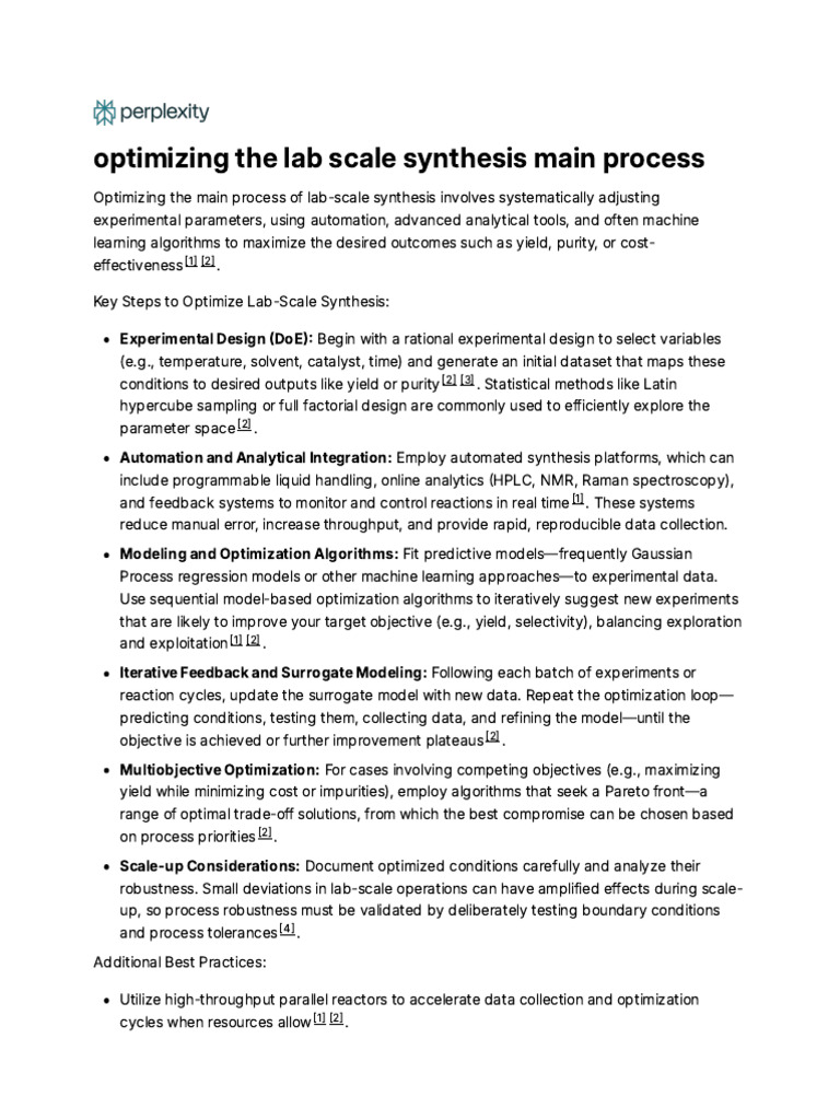 Optimizing the Lab Scale Synthesis Main Process | PDF | Mathematical ...