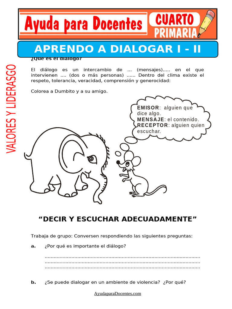 Aprendiendo a Dialogar I II Para Cuarto de Primaria | PDF