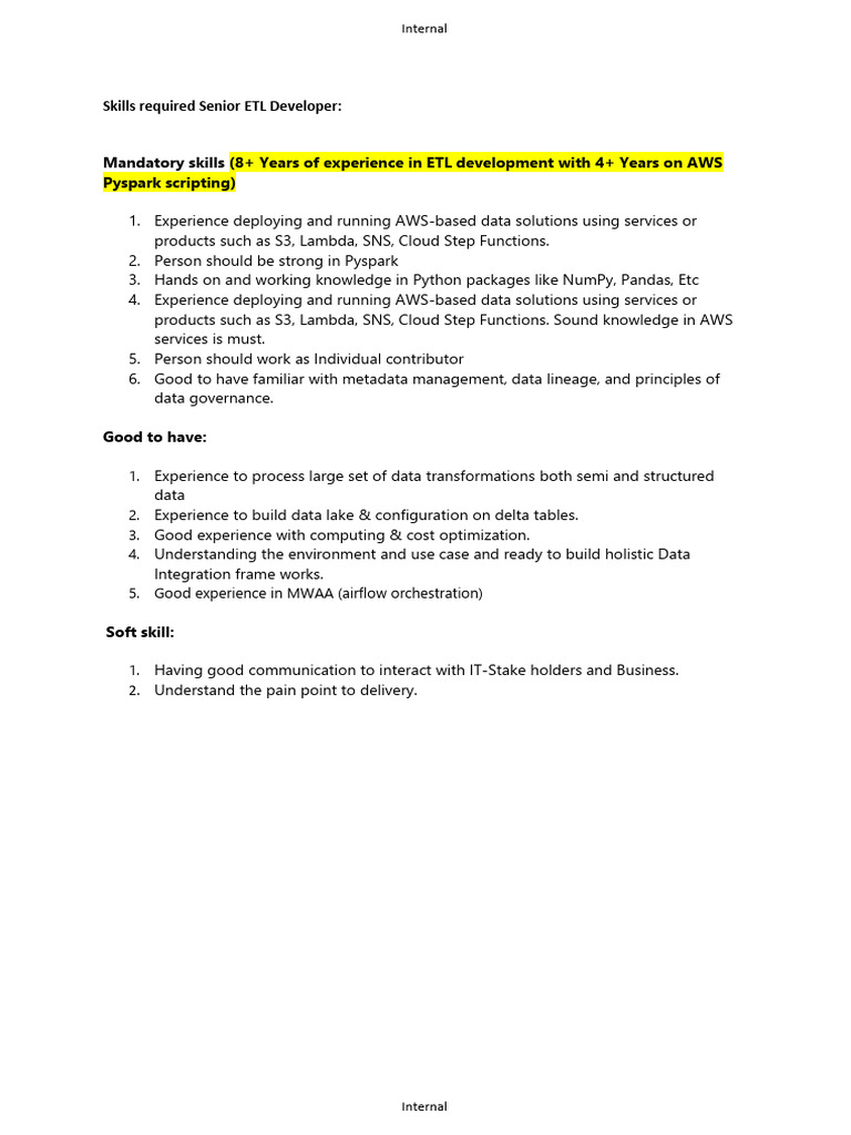 JD - Senior ETL - Data Engineer | PDF