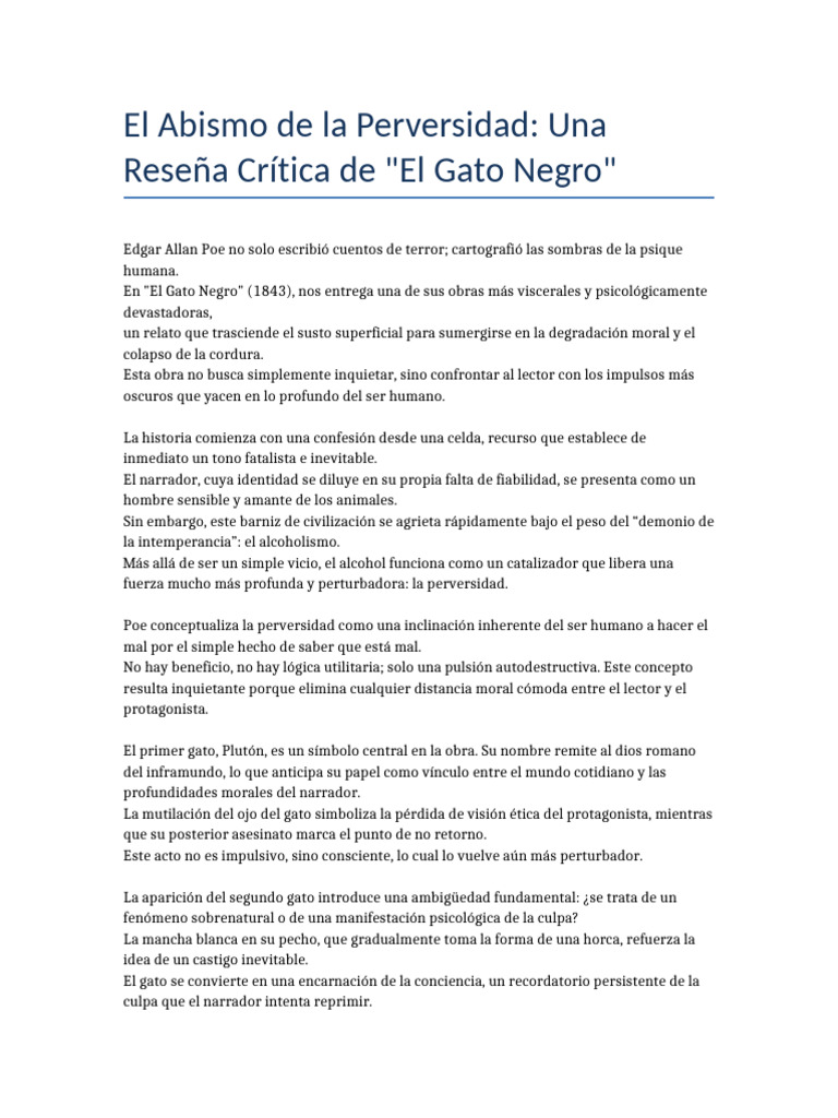 Ensayo El Gato Negro | PDF | Edgar Allan Poe | Gatos