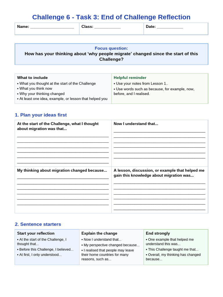 Challenge 6 Reflection Worksheet | PDF | Thought | Cognition