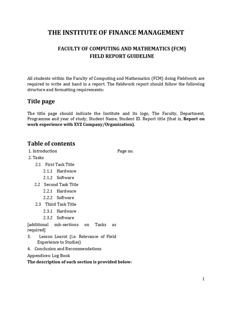 FCM_Fieldwork Report Guideline (1) | PDF