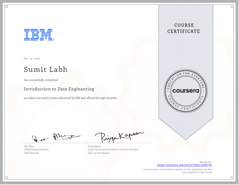Certificate-1-Introduction to Data Engineering | PDF