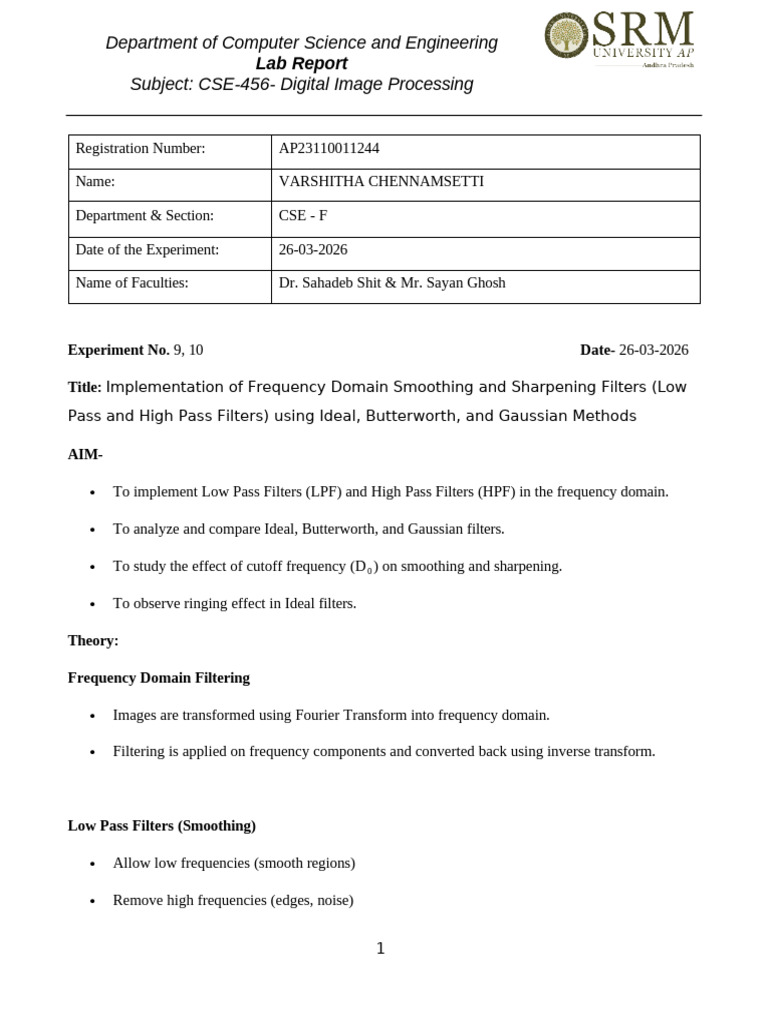 AP23110011244-DIP LAB-9-10 | PDF | Low Pass Filter | Filter (Signal ...