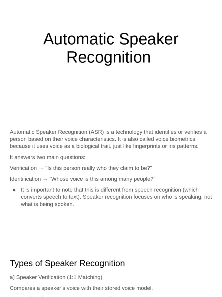 Automatic Speaker Recognition | PDF | Biometrics | Computing