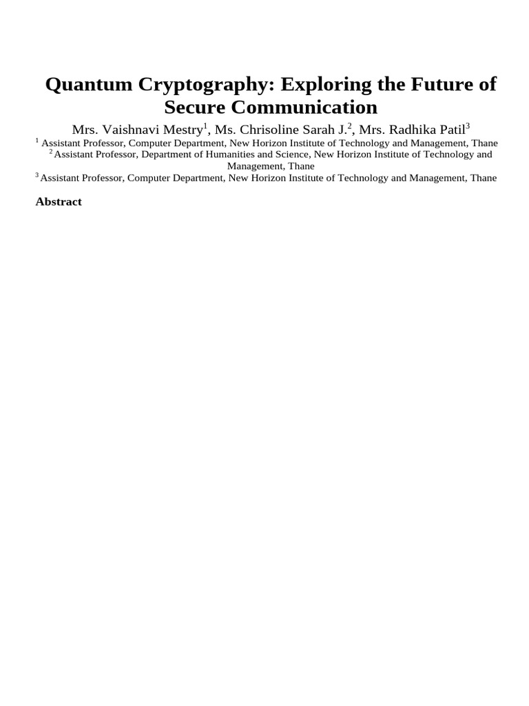 Quantum Cryptography Paper | PDF