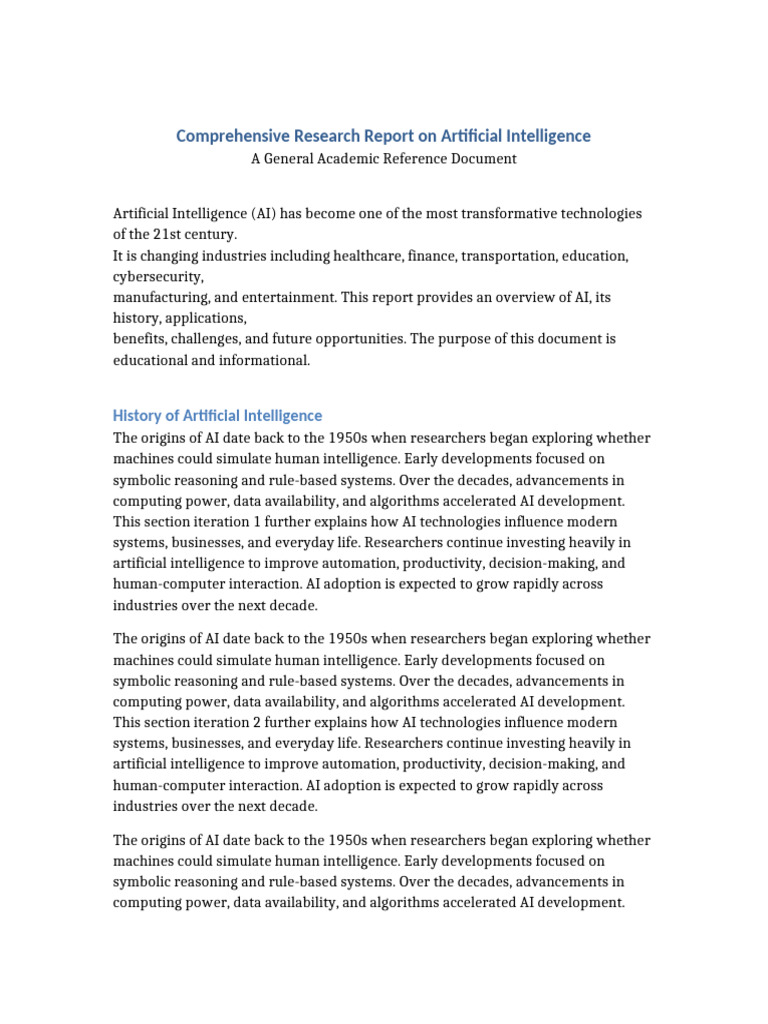 Comprehensive AI Research Report | PDF | Artificial Intelligence ...