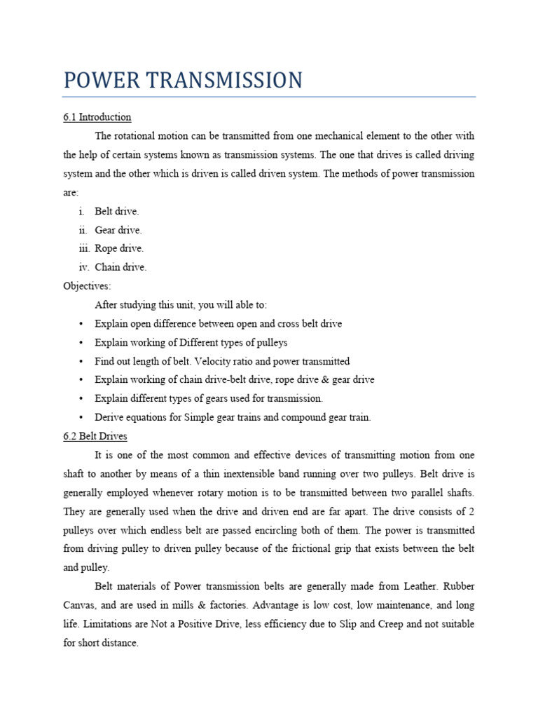 Chap 4 - Power Transmission Notes (1) | PDF | Gear | Belt (Mechanical)