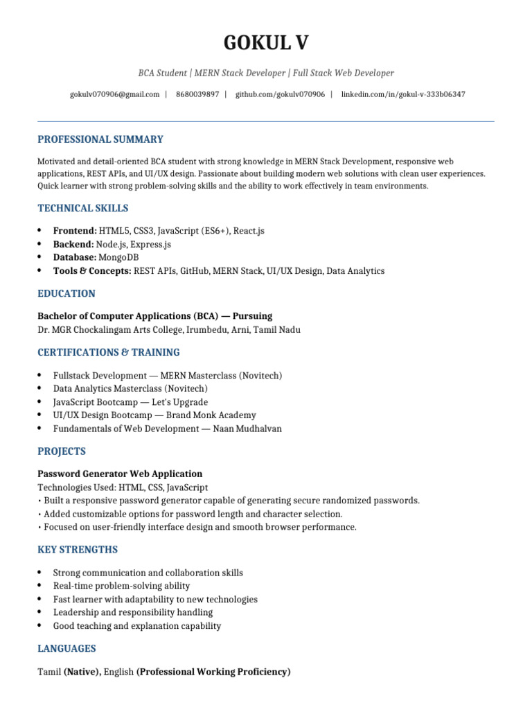 Gokul Professional ATS Resume | PDF
