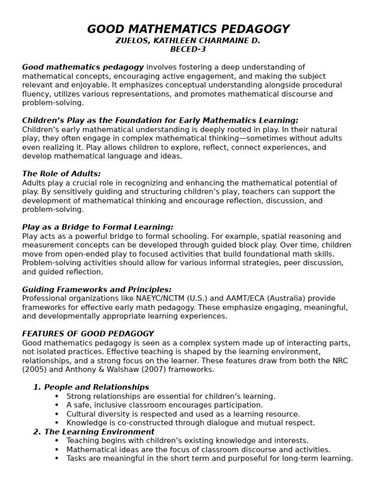 Unit2- Numeracy Development | PDF | Learning | Pedagogy