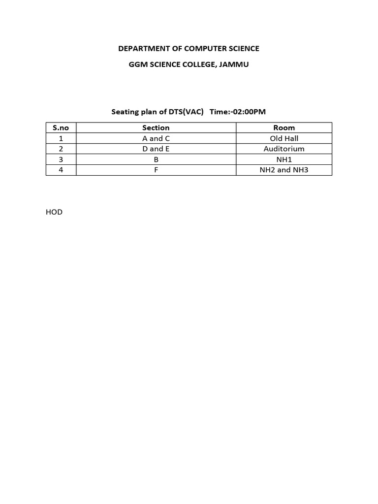 Seating Plan of DTS | PDF