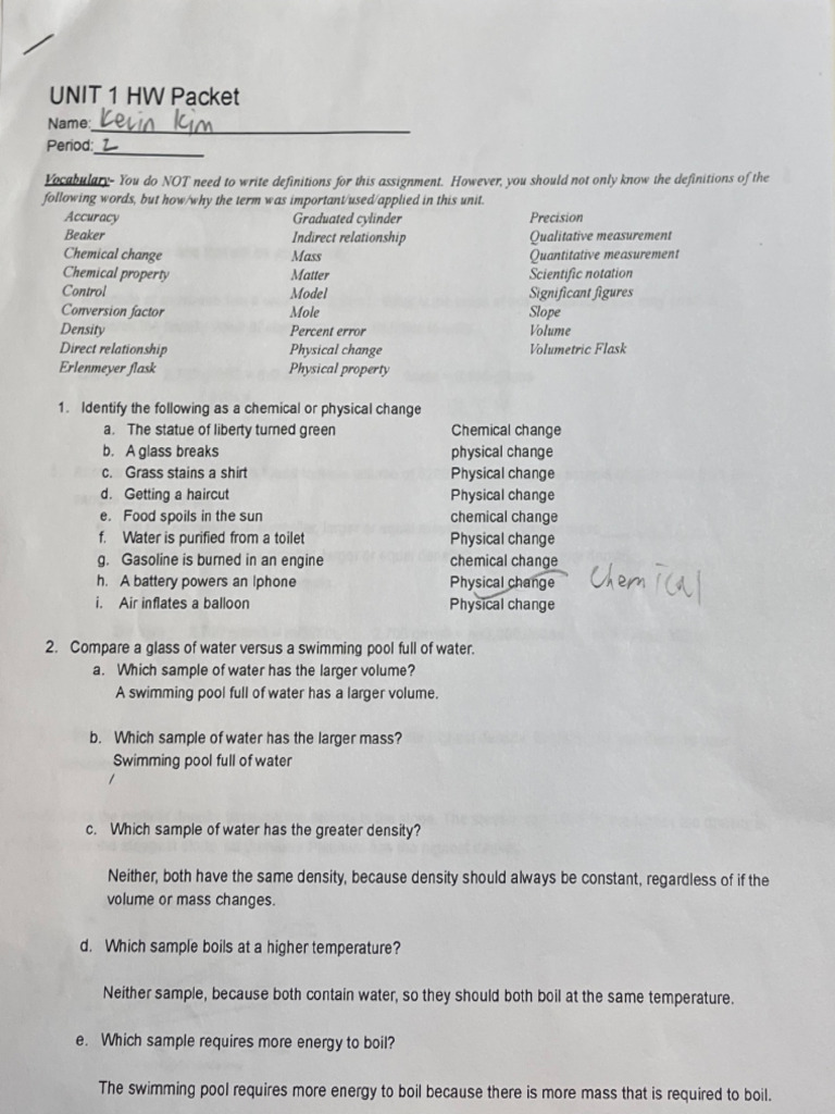 Unit 1 HW Packet | PDF