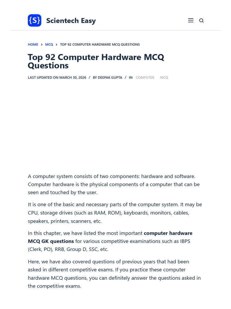 Top 92 Computer Hardware MCQ Questions - Scientech Easy | PDF | Central ...