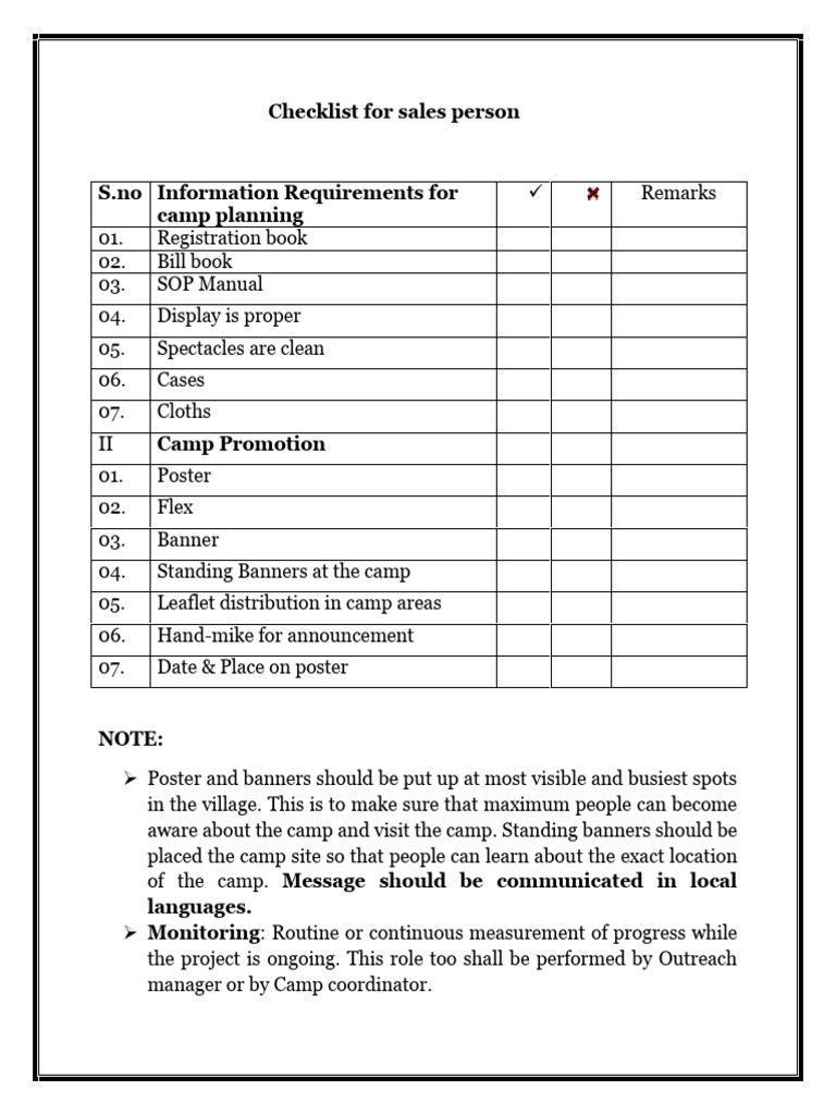 Check List for Sales Person | PDF