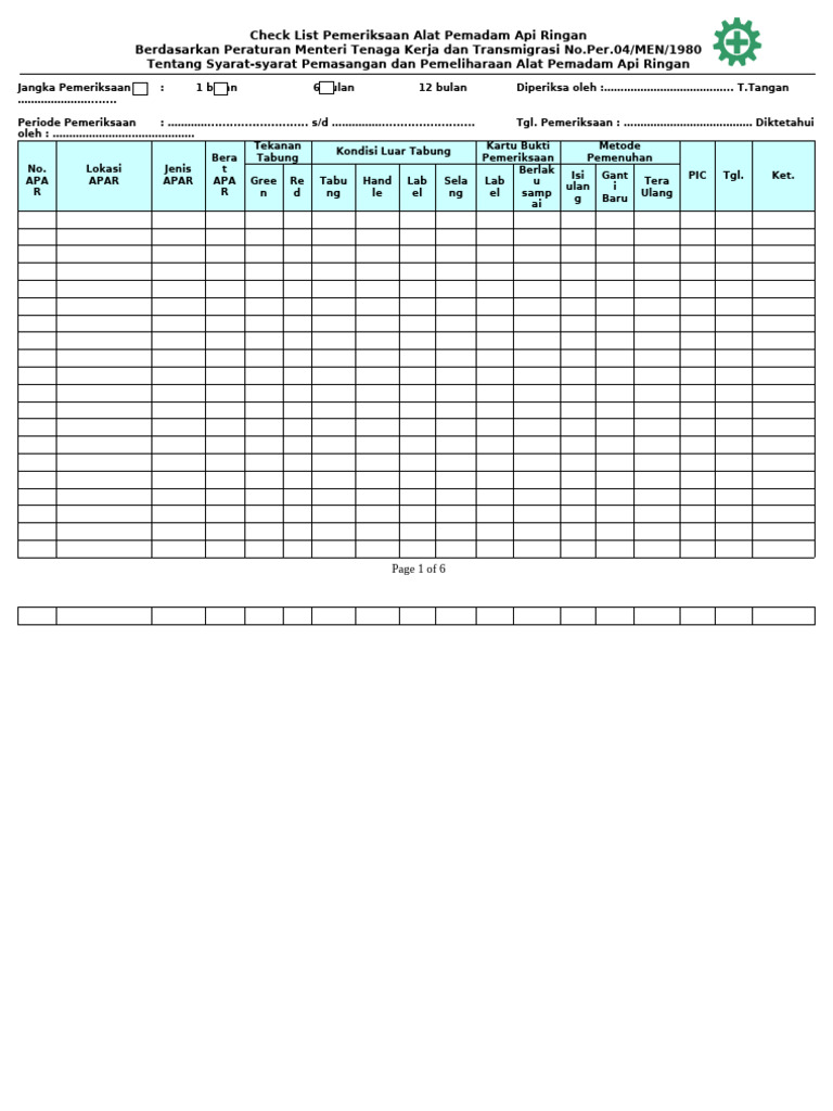 4.Form Checklist Pemeriksaan Apar Lengkap | PDF