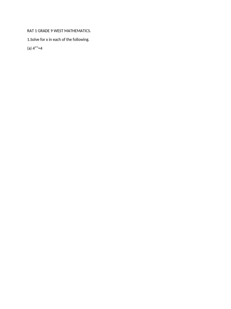 Rat 1 Grade 9 West Mathematics | PDF