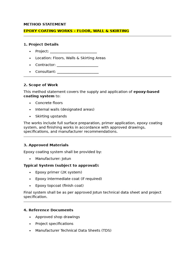 Epoxy On Floor Wall and Skirting EP001 METHOD STATEMENT | PDF | Epoxy ...