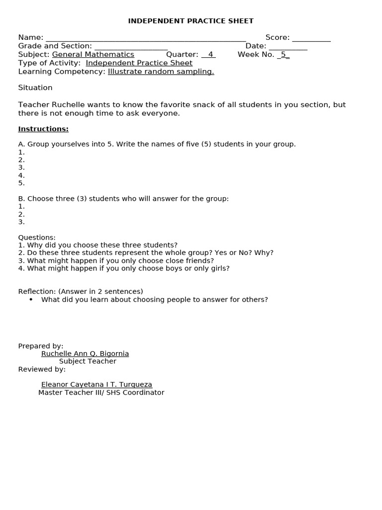 Independent Practice Sheet | PDF
