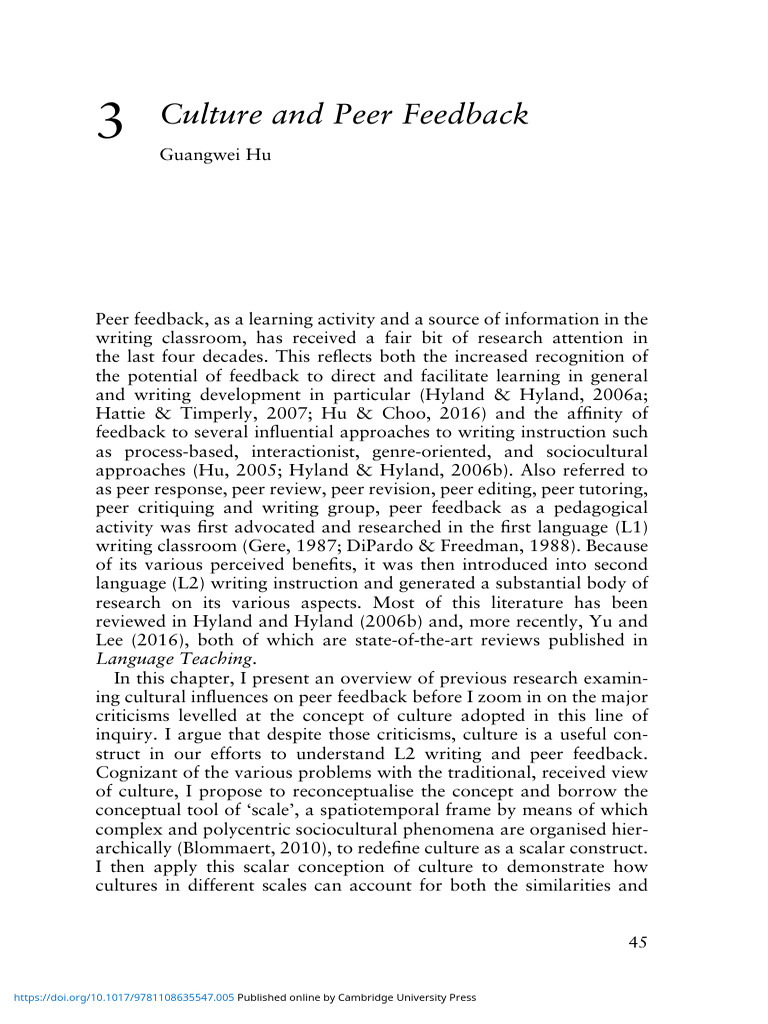 Culture and Peer Feedback | PDF | Behavioural Sciences | Cognition
