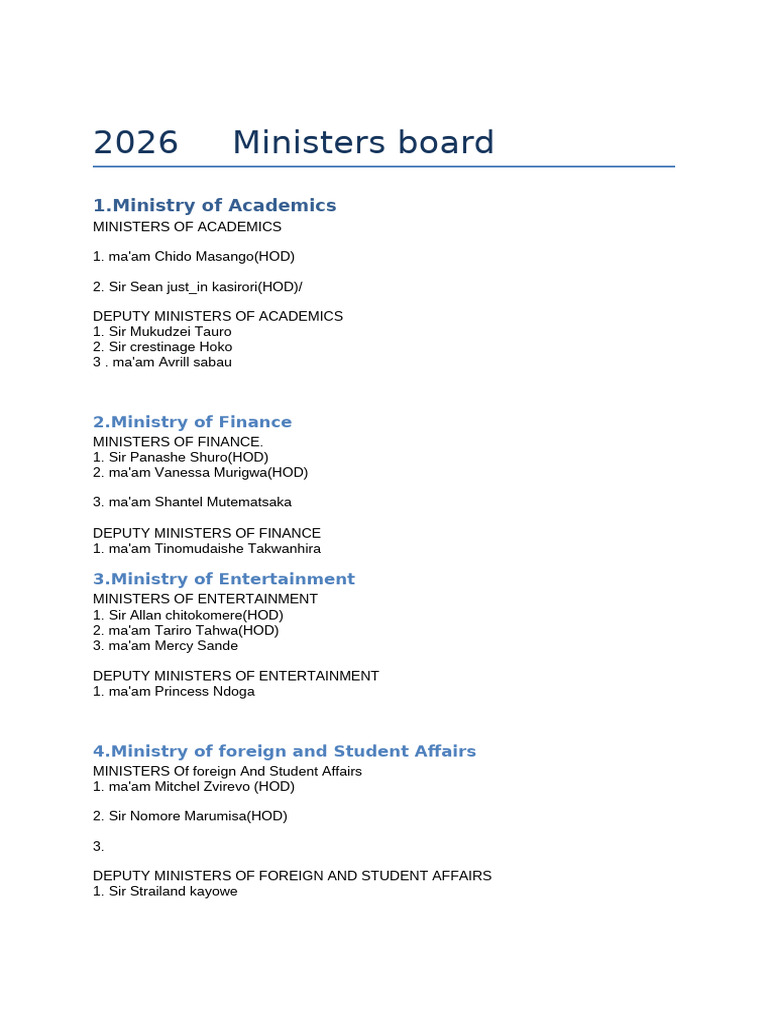 2026 Ministers Board | PDF