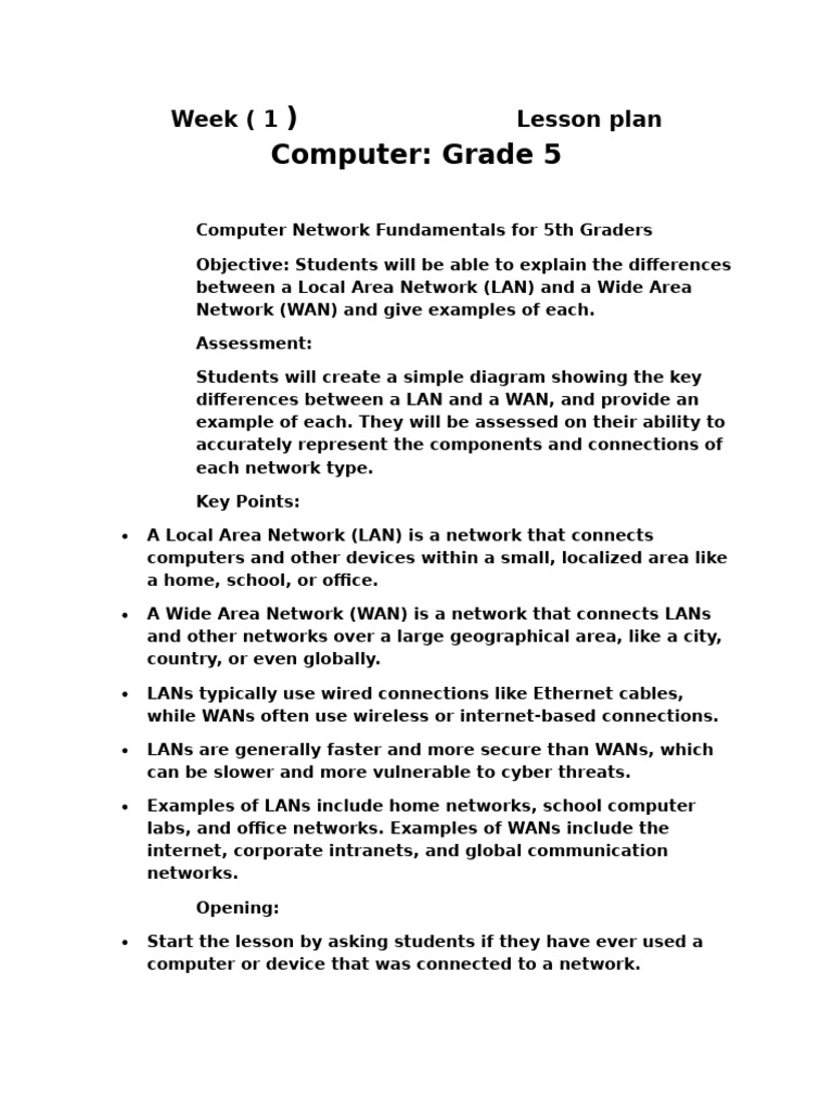 Lesson Plan Week 1 | PDF | Computer Network | Local Area Network