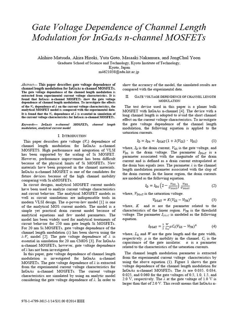 Gate Voltage Dependence of Channel Length Modulation for InGaAs N ...