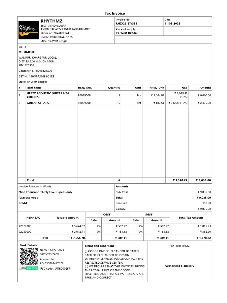 Tax Invoice RHZ 26-27 335 | PDF | Invoice | Government Finances