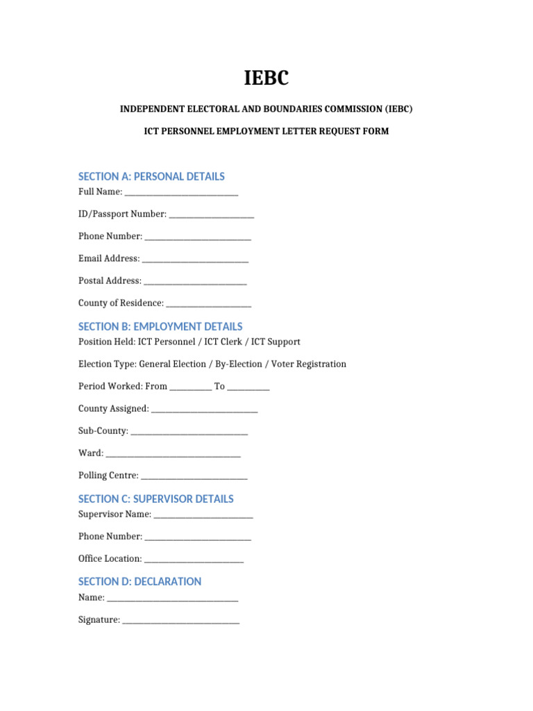 IEBC ICT Employment Form-1 | PDF