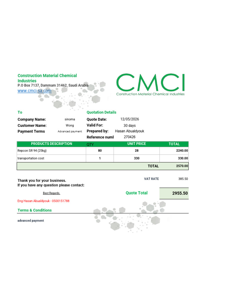 Quotation CMCI - Sinoma-1 | PDF