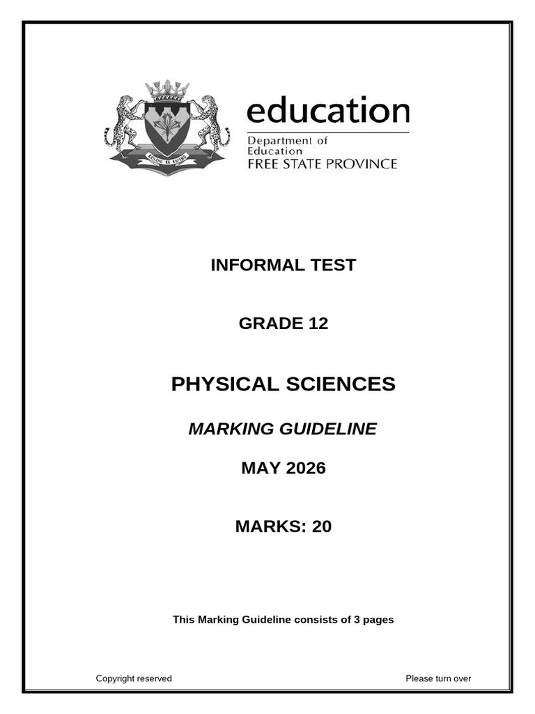 2026 TMED PhySci GR 12 Bi-Weekly Informal Test Marking Guideline | PDF ...