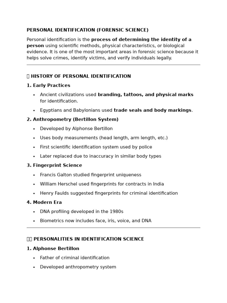 PERSONAL IDENTIFICATION | PDF | Forensic Science | Fingerprint