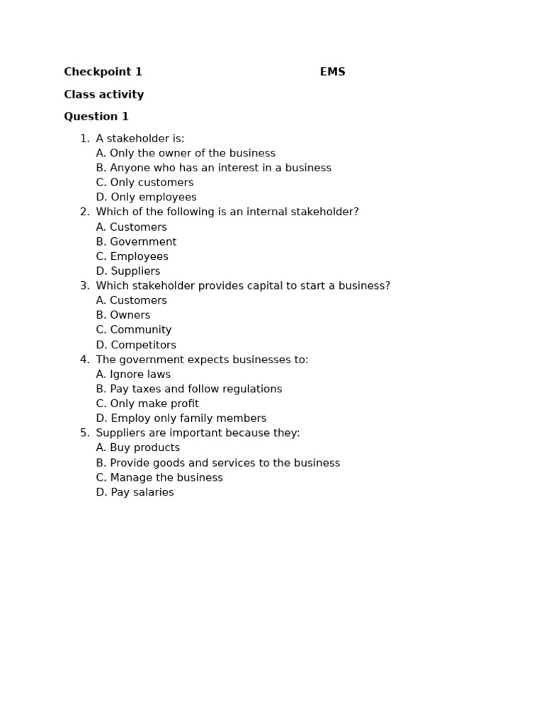 Checkpoint 1 EMS- Classwork | PDF | Business | Economies