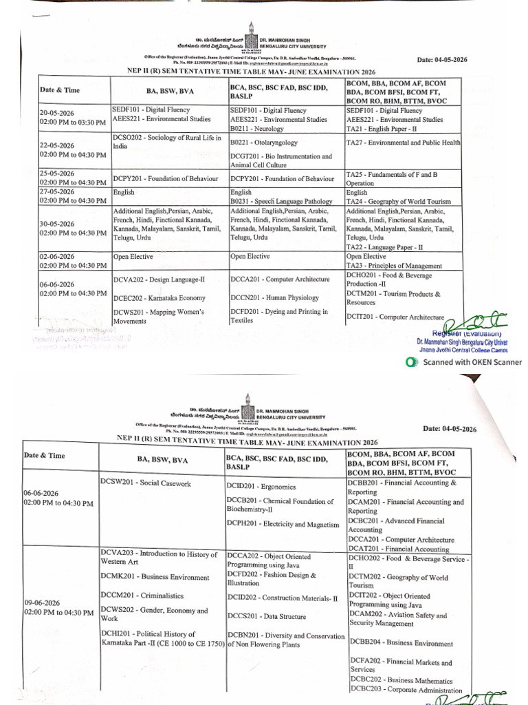 UG NEP(R) 2nd Semester Tentitive Time Table-2026 | PDF