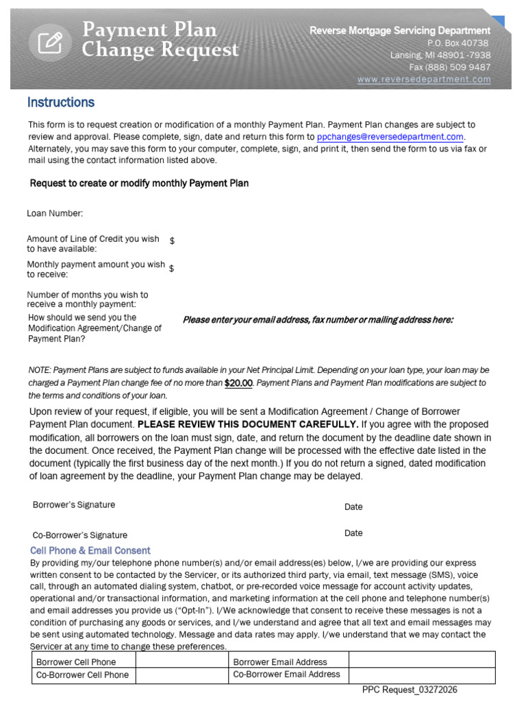 Payment_Plan_Change_Request | PDF | Loans | Telephone